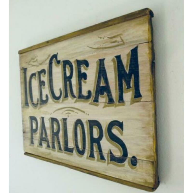 Houten paneel/bord/brocante/antiek/ijs salon/Ice Cream Candy