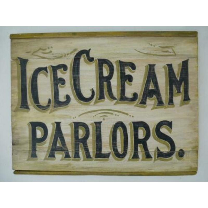 Houten paneel/bord/brocante/antiek/ijs salon/Ice Cream Candy