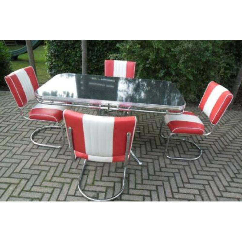 Bel Air diner tafel + 4 slede stoelen sixties retro fifties