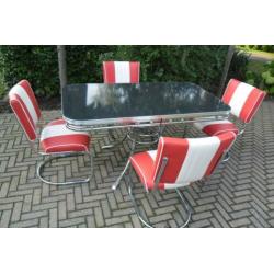 Bel Air diner tafel + 4 slede stoelen sixties retro fifties