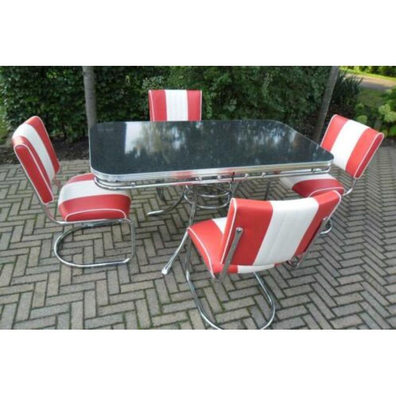 Bel Air diner tafel + 4 slede stoelen sixties retro fifties