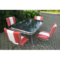 Bel Air diner tafel + 4 slede stoelen sixties retro fifties