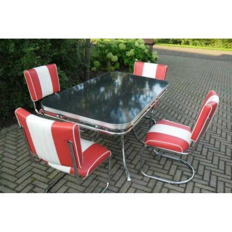 Bel Air diner tafel + 4 slede stoelen sixties retro fifties