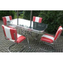 Bel Air diner tafel + 4 slede stoelen sixties retro fifties