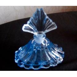 Geslepen blauw glazen parfum setje ,vintage , 3 delig