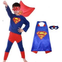 Superman verkleedpak + rode cape + masker, maat 122,128