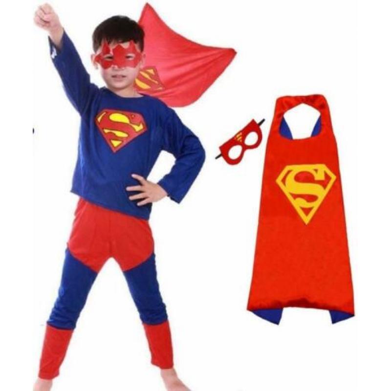 Superman verkleedpak + rode cape + masker, maat 122,128