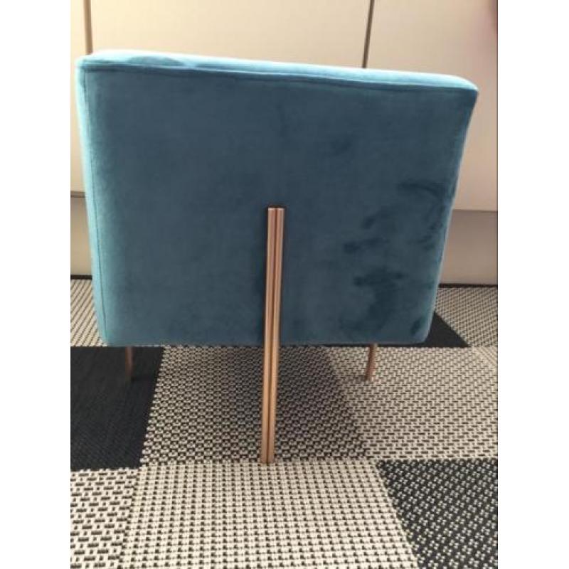 Poef blauw turqoise velvet fluweel hocker met goud - metaal