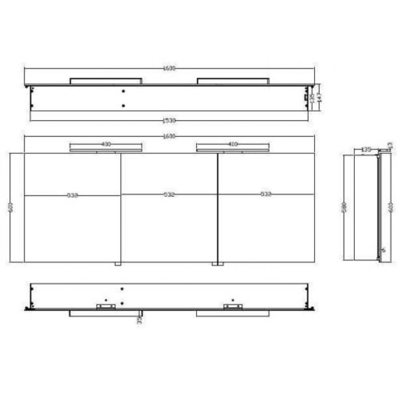 Wiesbaden Luxe spiegelkast +Led verlichting 160x60x14cm