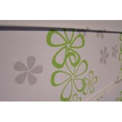 Vouwgordijn met print wit / lichtgrijs met lime 88 x 258 cm